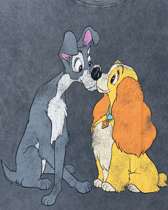 Disney x Stradivarius Lady & The Tramp Gray Vintage Graphic T-Shirt - S