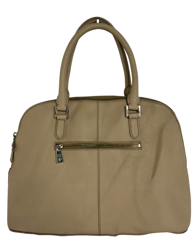 DKNY Beige Nude Saffiano-Style Leather Dome Satchel Handbag