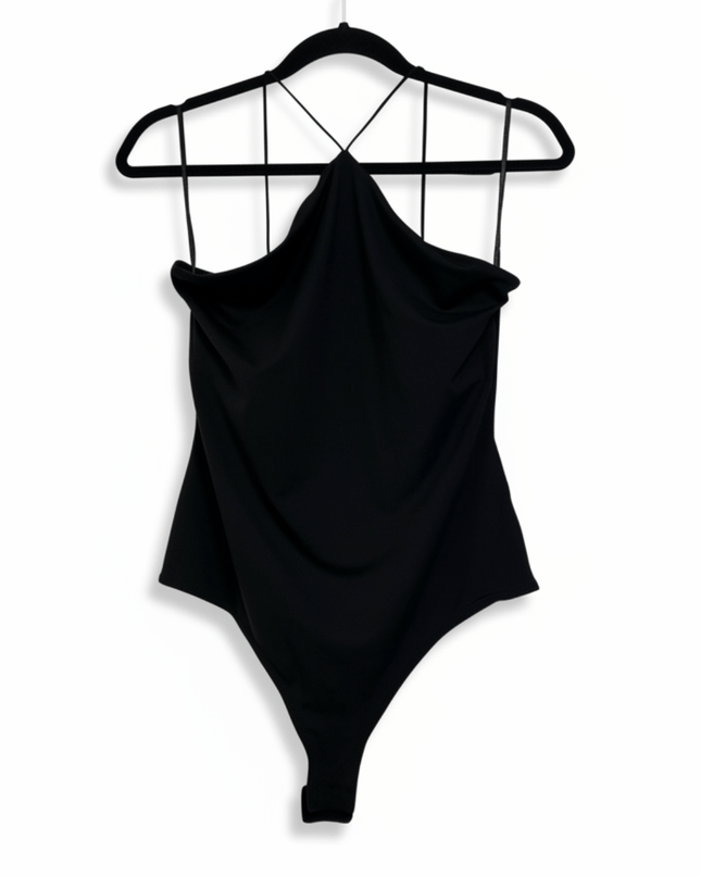 H&M Black Halter Neck Criss Cross Back Strappy Thong Bodysuit
