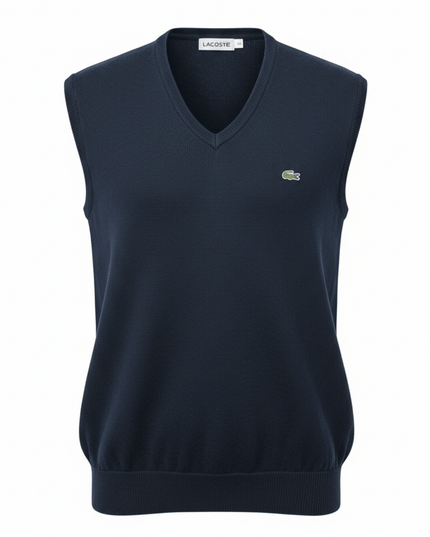 Lacoste Navy Blue V-Neck Cotton Sweater Vest