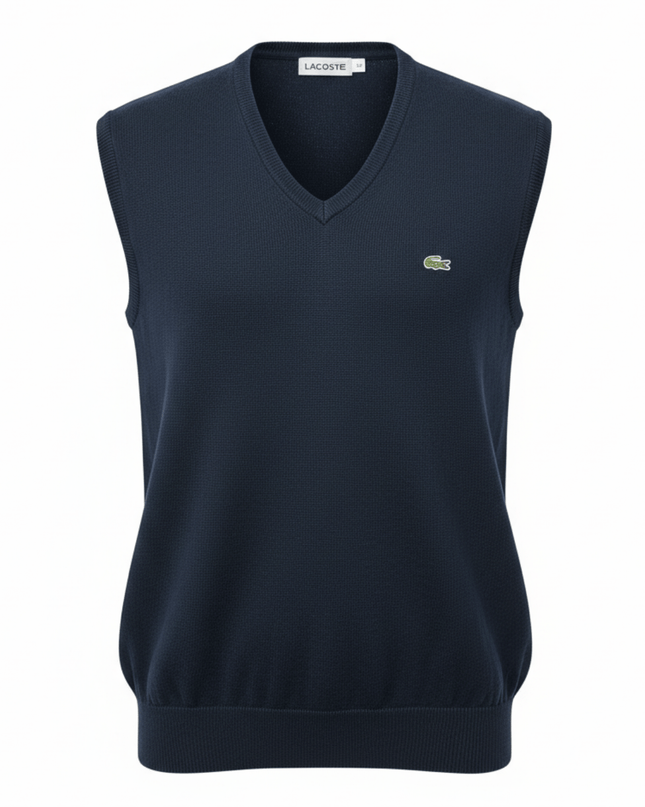 Lacoste Navy Blue V-Neck Cotton Sweater Vest