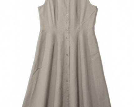L.K. Bennett Sleeveless Neutral Midi Button-Down Shirt Dress