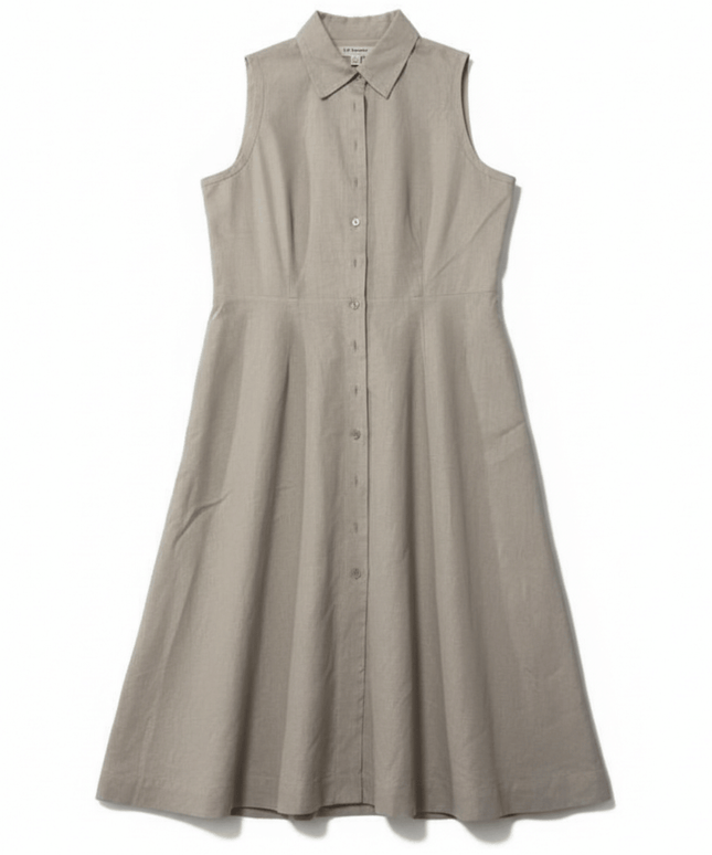 L.K. Bennett Sleeveless Neutral Midi Button-Down Shirt Dress