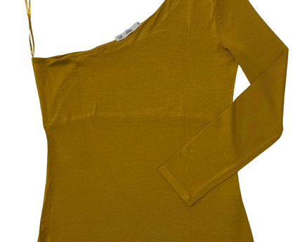 MNG Casual Mustard One-Shoulder Asymmetric Long Sleeve Top - XS