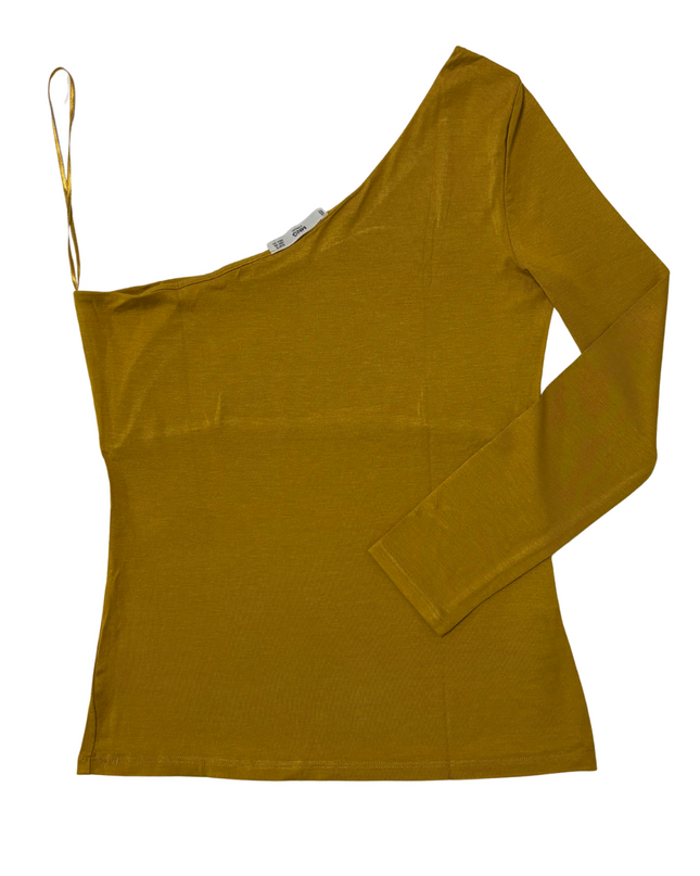 MNG Casual Mustard One-Shoulder Asymmetric Long Sleeve Top - XS
