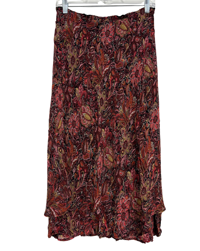 Style & Co. Paisley Boho Floral Ruffle Hem Midi Skirt - L | Waist: 32"