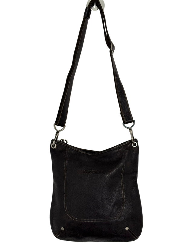 Longchamp Contrast Stitch Black Leather Crossbody Bag