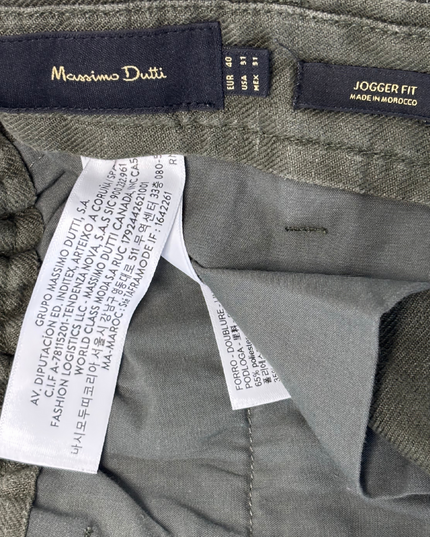 Massimo Dutti Olive Green Linen Jogger Fit Trousers - S | Waist: 28"