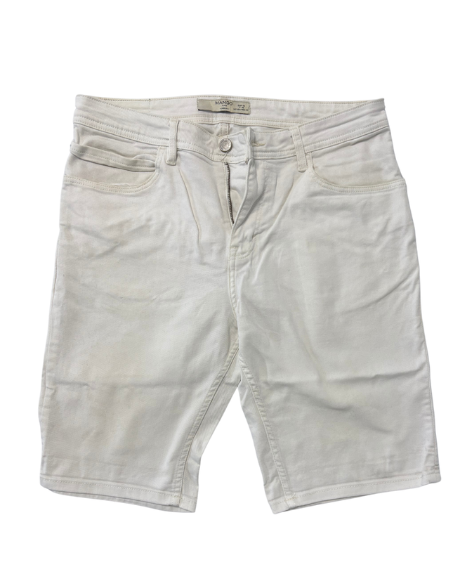 Mango Man White Slim-Fit Denim Shorts - L | Waist: 32"