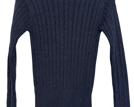 Raphaëlu Cable Knit Navy Blue V-Neck Sweater