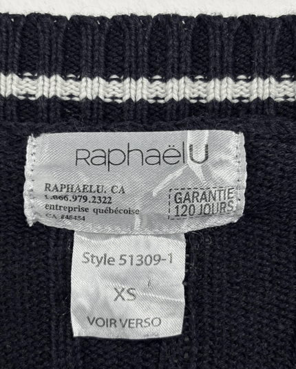 Raphaëlu Cable Knit Navy Blue V-Neck Sweater