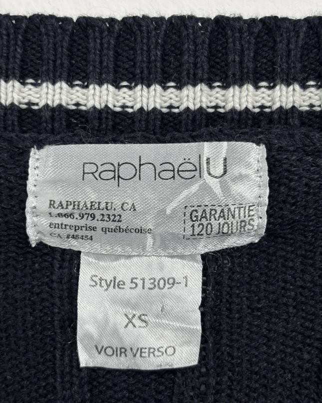 Raphaëlu Cable Knit Navy Blue V-Neck Sweater