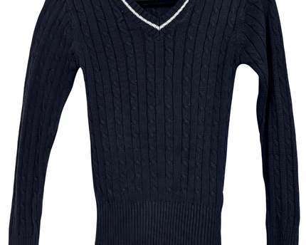 Raphaëlu Cable Knit Navy Blue V-Neck Sweater