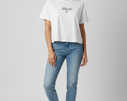 FB Sister White Mentally I Am On Another Planet Graphic Cropped Tee