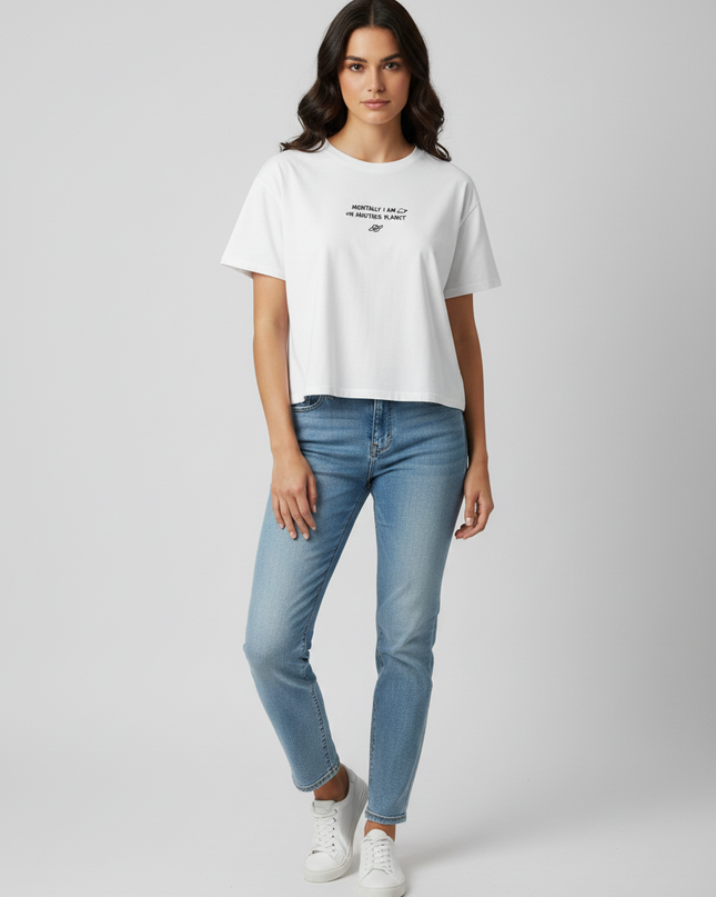 FB Sister White Mentally I Am On Another Planet Graphic Cropped Tee