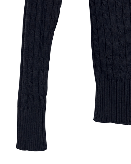 Raphaëlu Cable Knit Navy Blue V-Neck Sweater