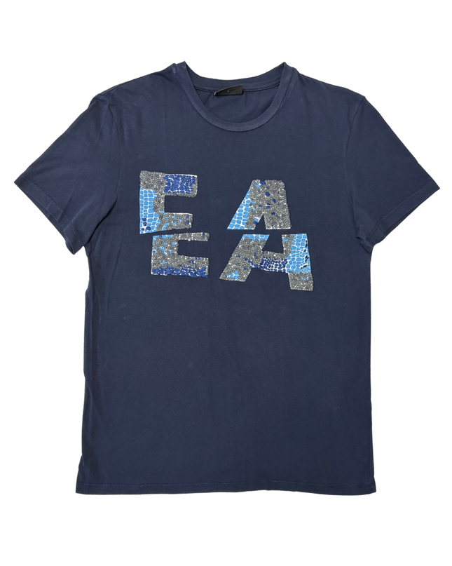 Emporio Armani EA Navy Blue Logo Sequin Graphic T-Shirt - M