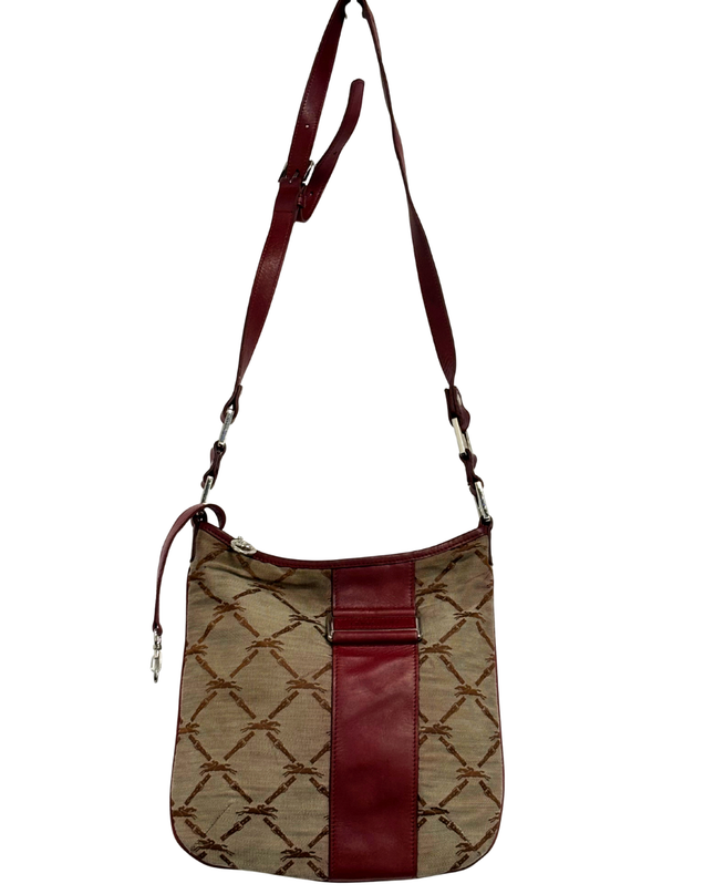 Longchamp Vintage Jockey Burgundy Leather Trim Monogram Crossbody Bag