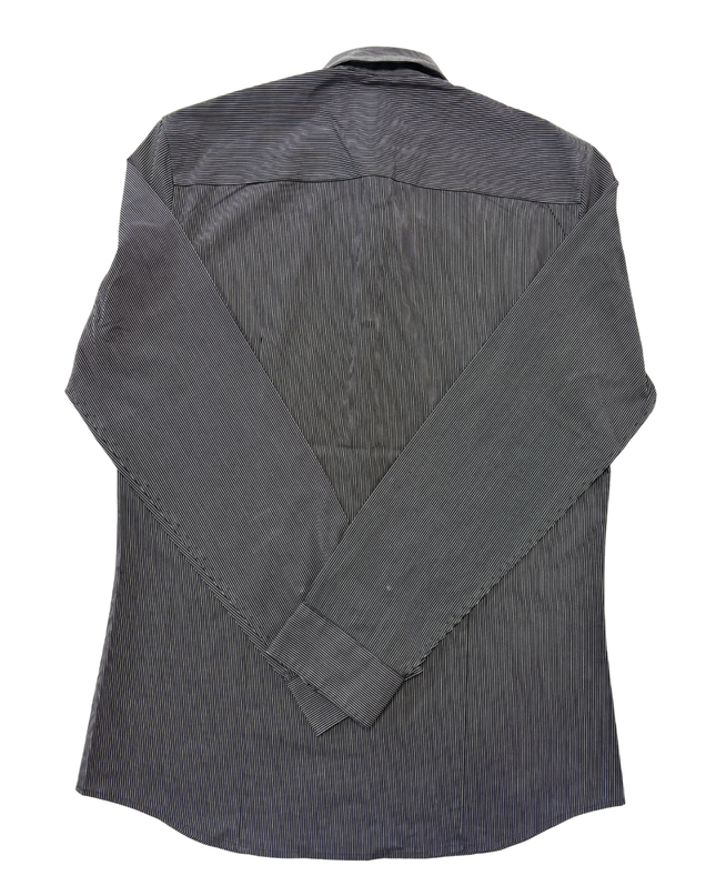 Calvin Klein Black & White Pinstripe Non-Iron Long-Sleeve Shirt - M