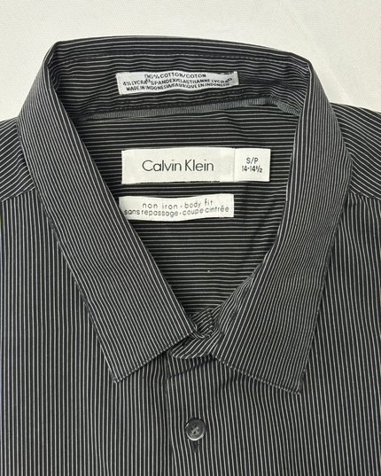Calvin Klein Black & White Pinstripe Non-Iron Long-Sleeve Shirt - M