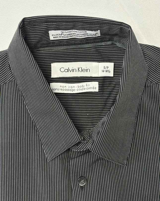 Calvin Klein Black & White Pinstripe Non-Iron Long-Sleeve Shirt - M