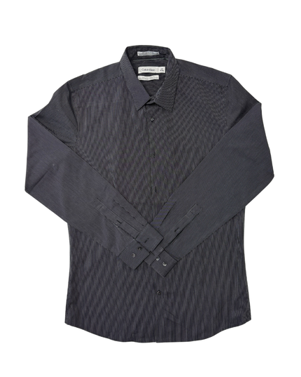 Calvin Klein Black & White Pinstripe Non-Iron Long-Sleeve Shirt - M