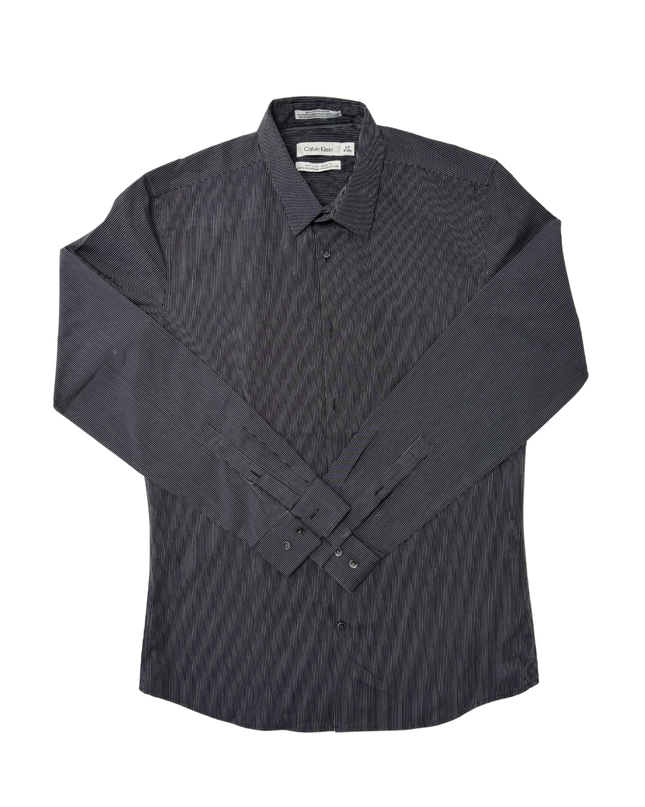 Calvin Klein Black & White Pinstripe Non-Iron Long-Sleeve Shirt - M