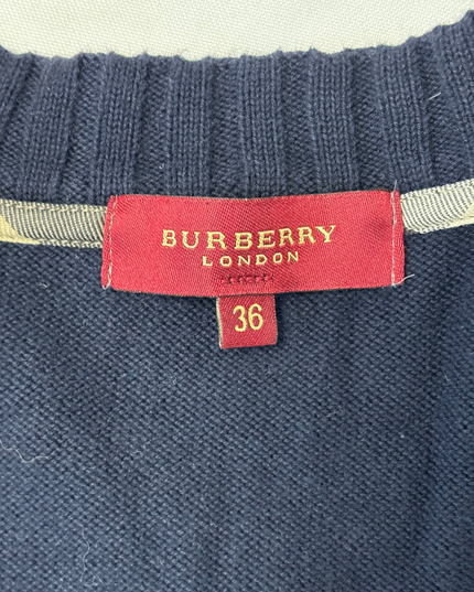 Burberry London Navy Blue Crest Buttoned Knit Cardigan - XS