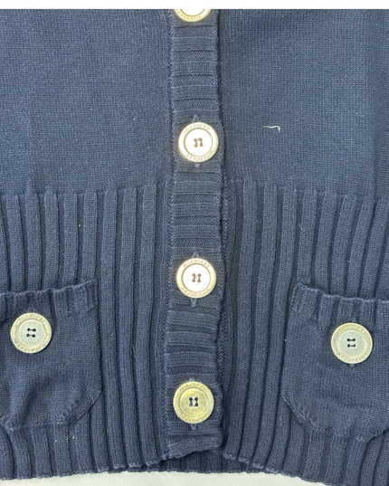 Burberry London Navy Blue Crest Buttoned Knit Cardigan - XS