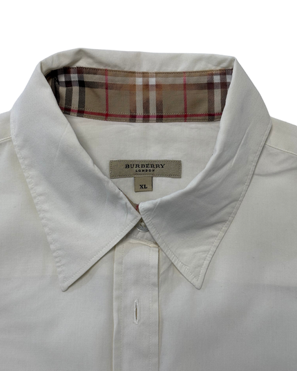 Burberry London White Long-Sleeve With Nova Check Collar Detail Shirt - M