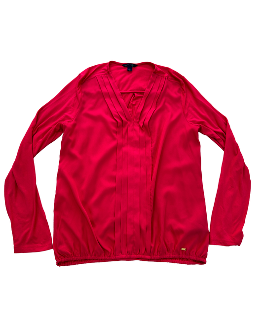 Tommy Hilfiger Pleated V-Neck Blouse - M