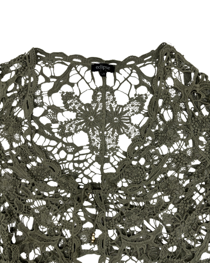 Eclipse Floral Crochet Olive Green Lace Shrug Top - M