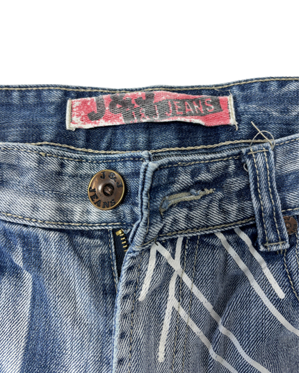 J&J Jeans Graphic Printed Blue Denim Shorts - L | Waist: 34"