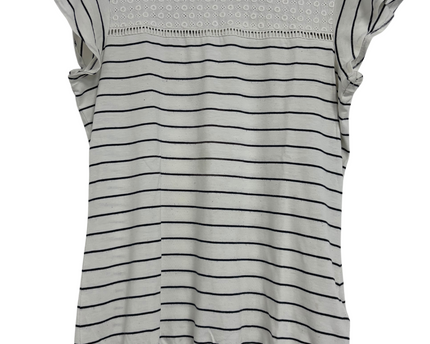 Essentials by Tchibo Striped Lace Detail Short Sleeve Top - S