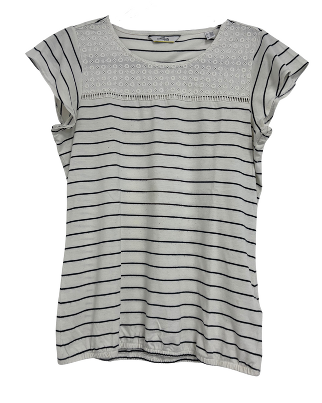 Essentials by Tchibo Striped Lace Detail Short Sleeve Top - S