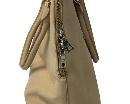 DKNY Beige Nude Saffiano-Style Leather Dome Satchel Handbag