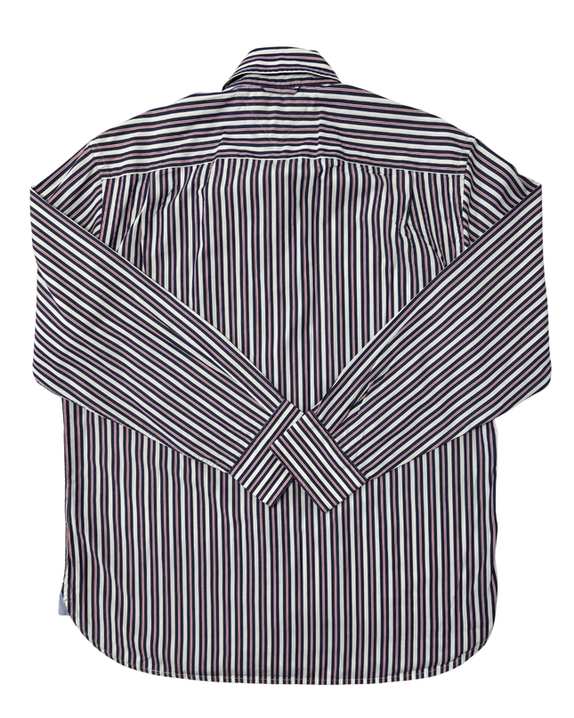 Tommy Hilfiger Navy Blue & Red Striped Long-Sleeve Dress Shirt