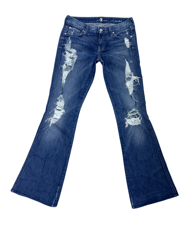 7 For All Mankind - Distress Flared Jeans - L | Waist: 30