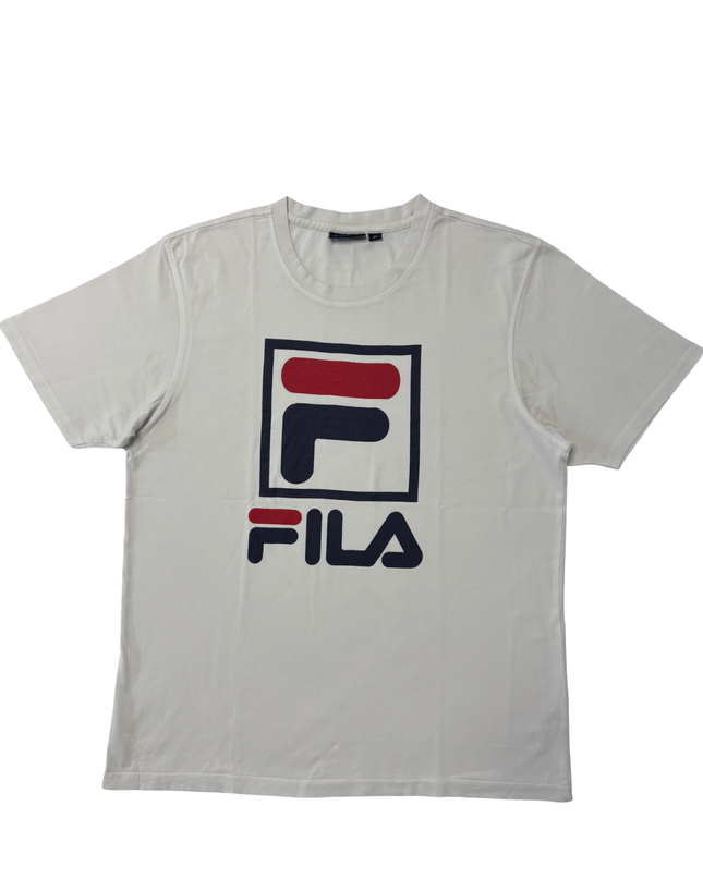 FILA Oversized Logo Cream White Graphic T-Shirt - M