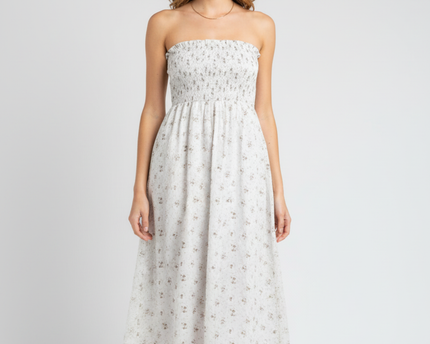 Aeropostale Beige Floral Smocked Bodice Midi Sundress