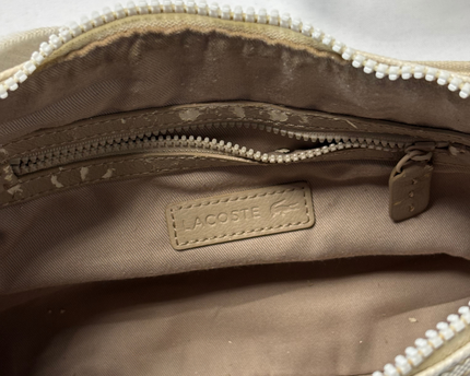 LACOSTE Vintage White Embossed Croc Baguette Shoulder Bag