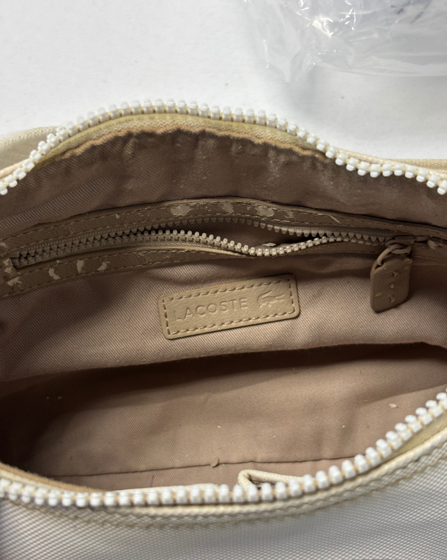 LACOSTE Vintage White Embossed Croc Baguette Shoulder Bag