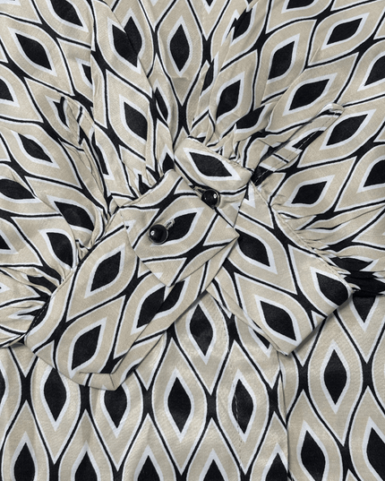 Zara Geometric Print Button-Down Shirt Black and Beige