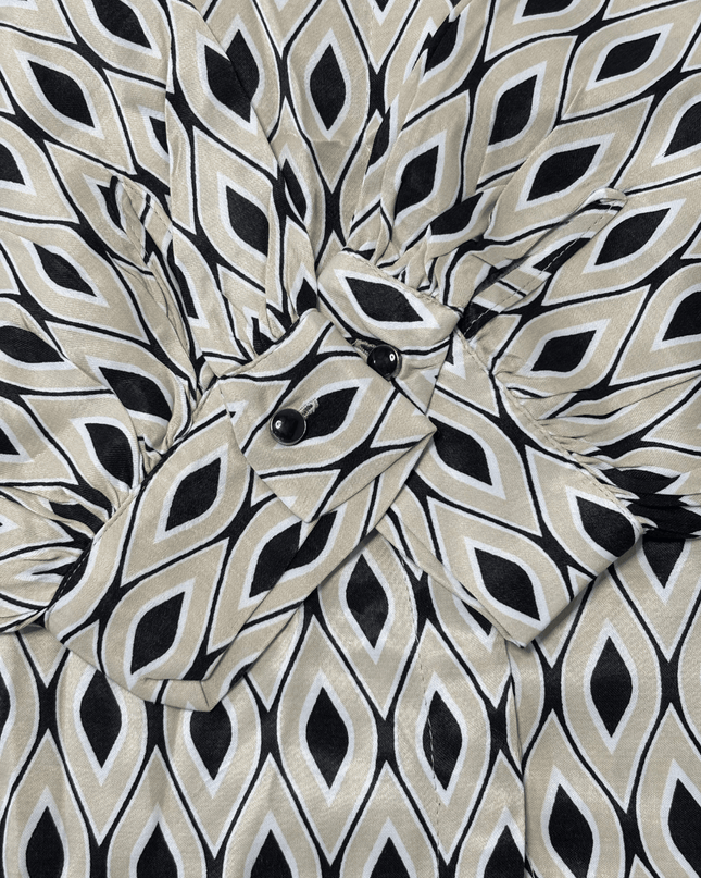 Zara Geometric Print Button-Down Shirt Black and Beige