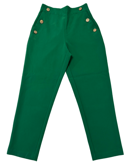 Zara High-Waisted with Gold Button Detail Green Trousers