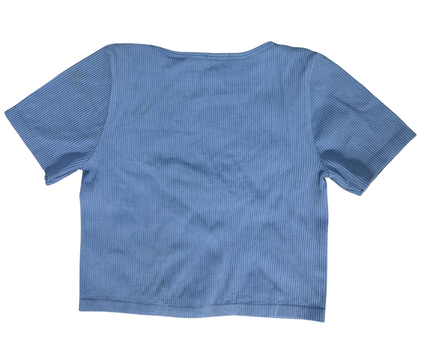 Stradivarius Ribbed Scoop Neck Crop Top Blue - XS