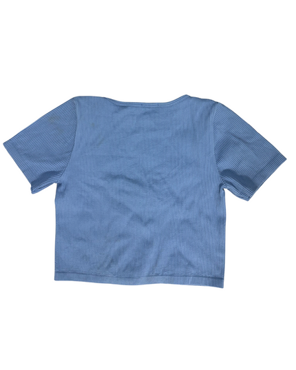 Stradivarius Ribbed Scoop Neck Crop Top Blue - XS