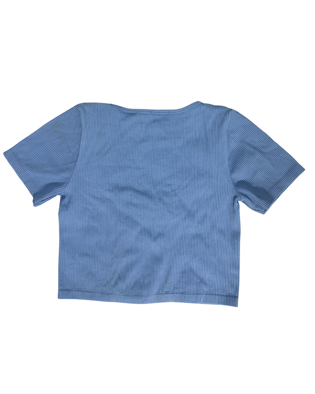 Stradivarius Ribbed Scoop Neck Crop Top Blue - XS