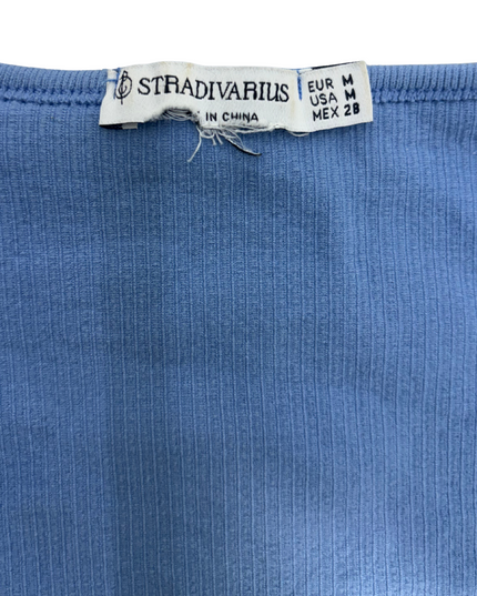 Stradivarius Ribbed Scoop Neck Crop Top Blue - XS
