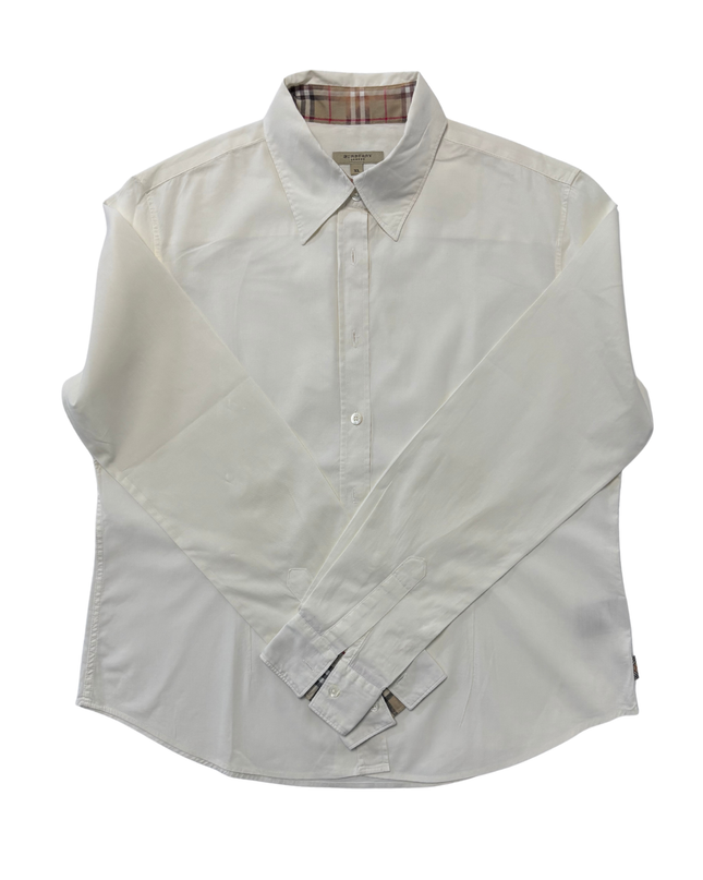 Burberry London White Long-Sleeve With Nova Check Collar Detail Shirt - M